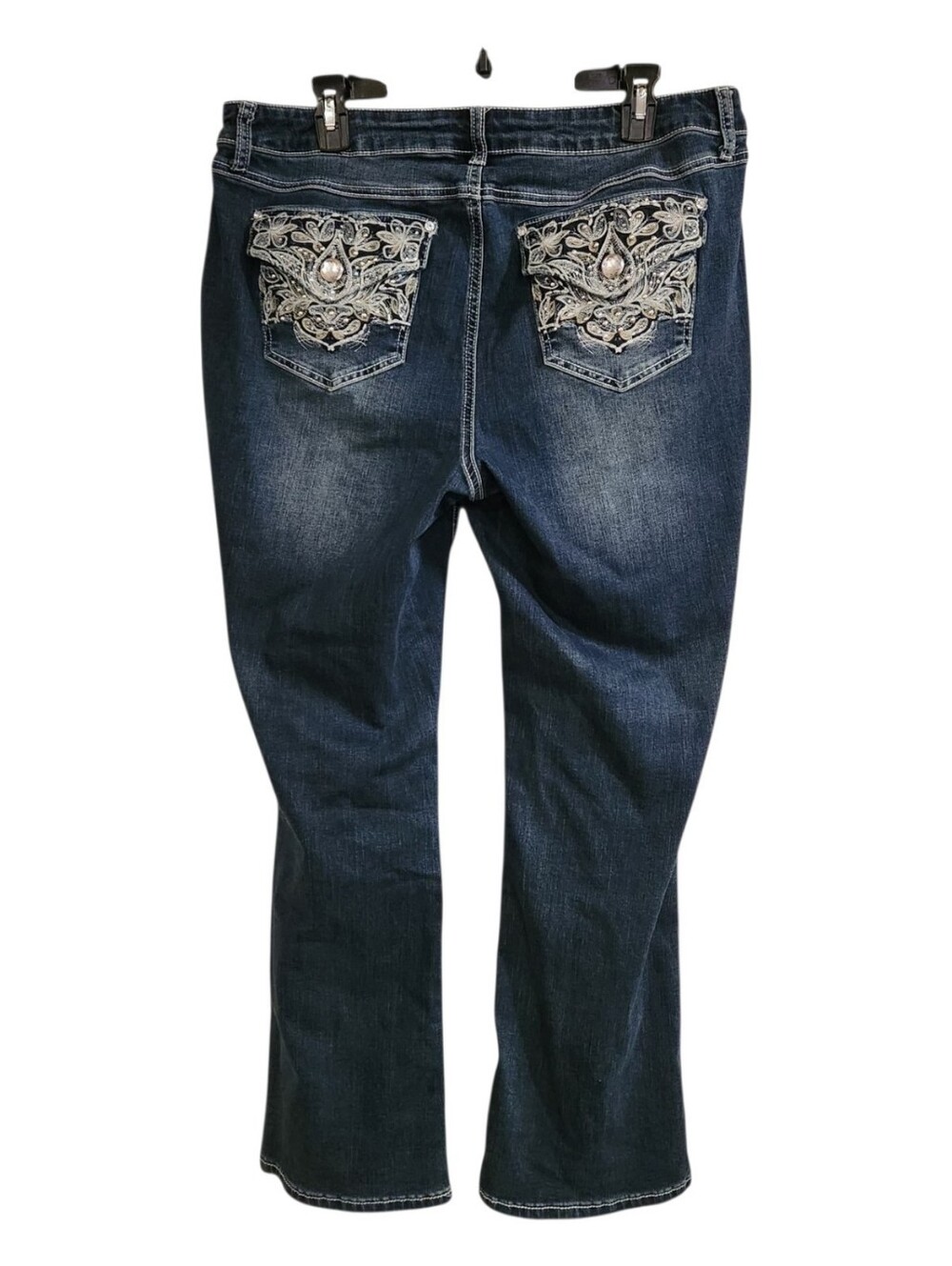 Cato Denim Womens 16W High Rise Bootcut Jeans Blue Embroidered Bling Pockets 30"
